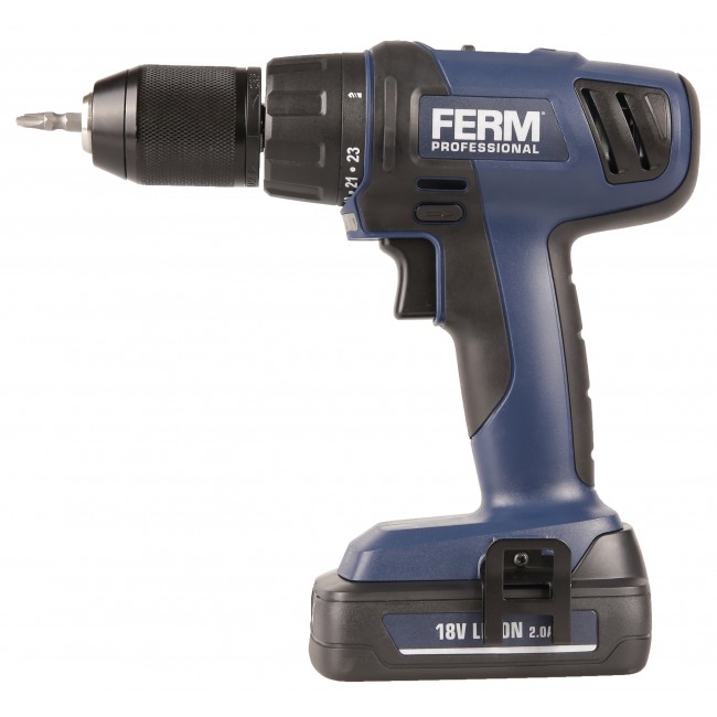 Ferm Professional Cordless 18v Li-Ion Drill with Twin 2.0Ah Battery Screwdriver 